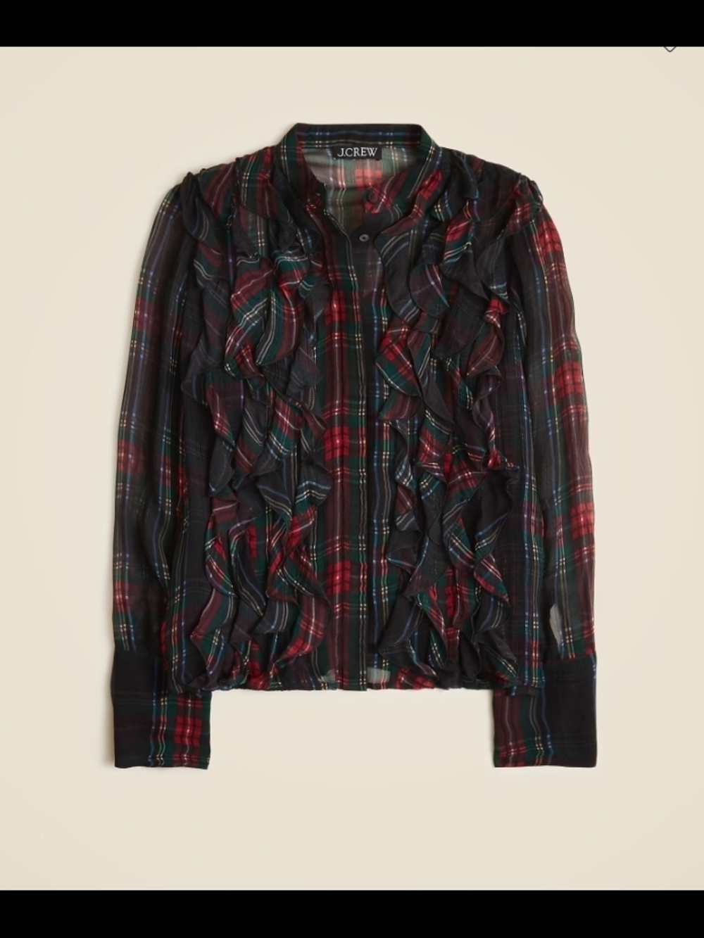 J.Crew Women's Red & Green Plaid Ruffle Top